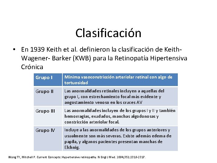 Clasificación • En 1939 Keith et al. definieron la clasificación de Keith. Wagener- Barker