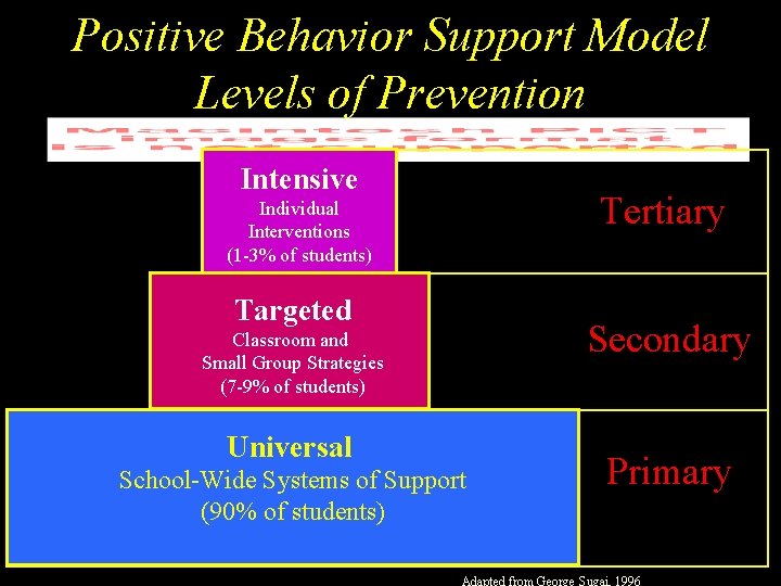 Positive Behavior Support Model Levels of Prevention Intensive Tertiary Individual Interventions (1 -3%ofofstudents) Targeted