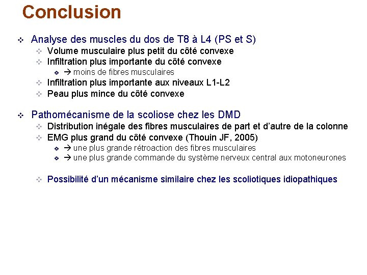 Conclusion v Analyse des muscles du dos de T 8 à L 4 (PS