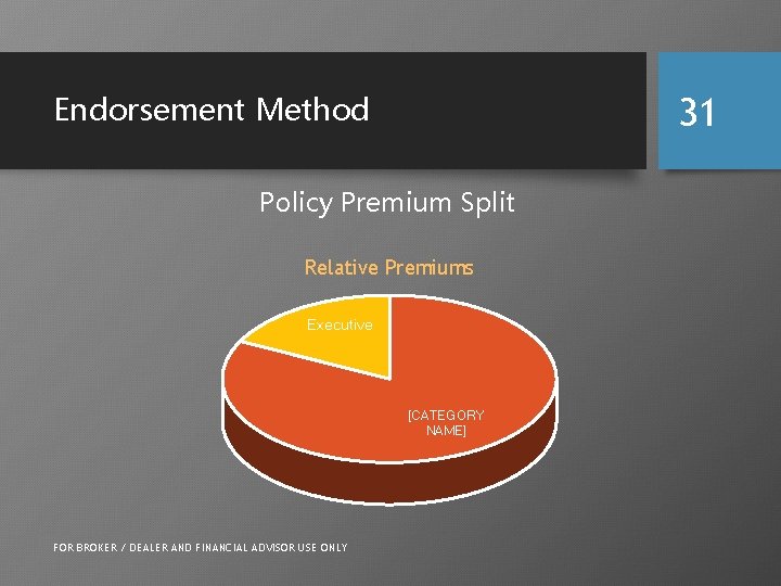 Endorsement Method 31 Policy Premium Split Relative Premiums Executive [CATEGORY NAME] FOR BROKER /