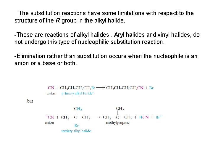 The substitution reactions have some limitations with respect to the structure of the R
