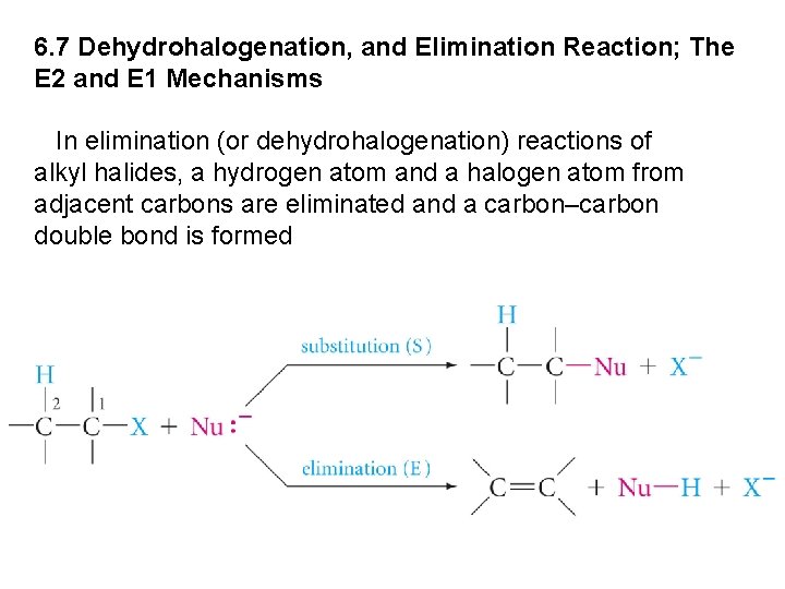 6. 7 Dehydrohalogenation, and Elimination Reaction; The E 2 and E 1 Mechanisms In