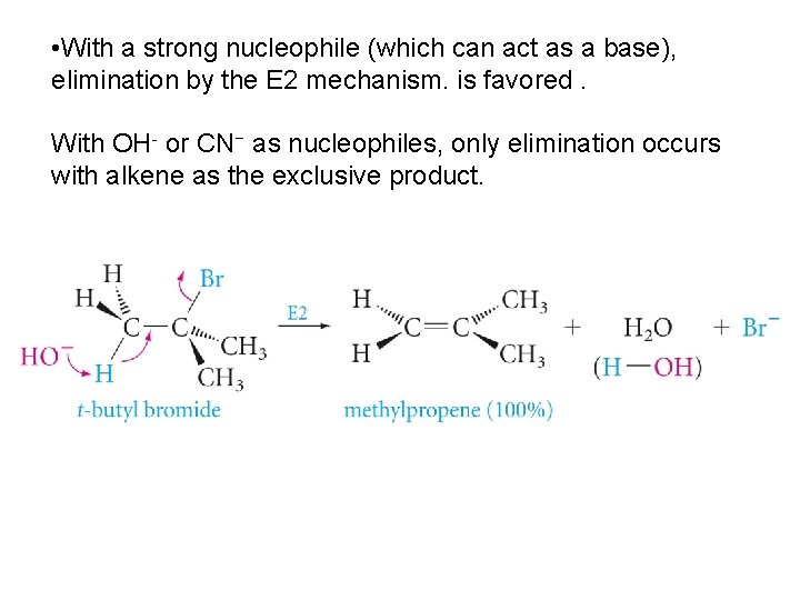 • With a strong nucleophile (which can act as a base), elimination by • With a strong nucleophile (which can act as a base), elimination by