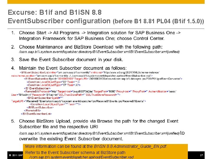 Excurse: B 1 if and B 1 i. SN 8. 8 Event. Subscriber configuration