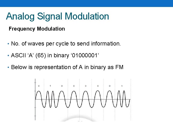 Analog Signal Modulation Frequency Modulation • No. of waves per cycle to send information.