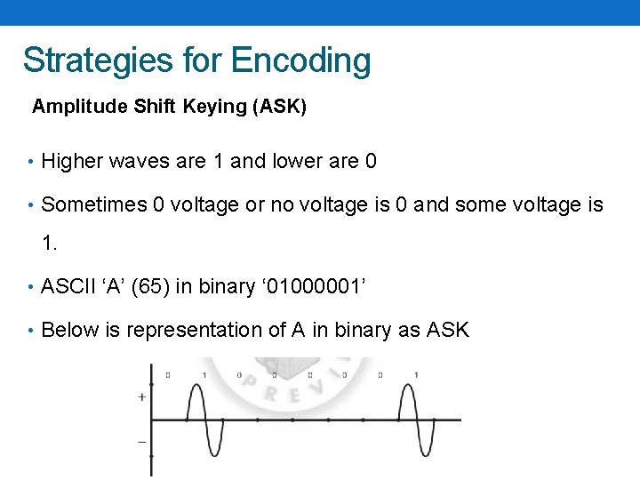 Strategies for Encoding Amplitude Shift Keying (ASK) • Higher waves are 1 and lower