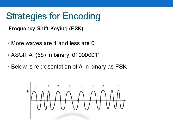 Strategies for Encoding Frequency Shift Keying (FSK) • More waves are 1 and less