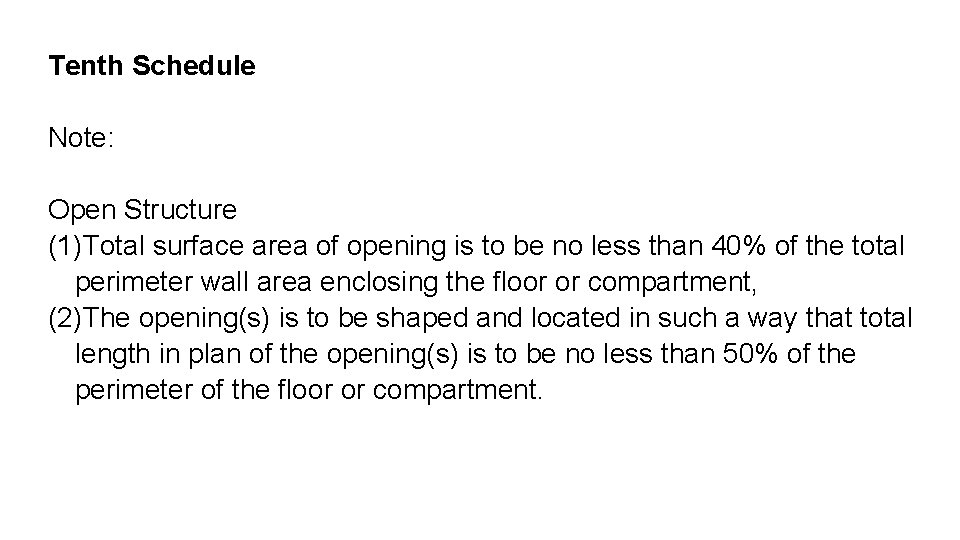 Tenth Schedule Note: Open Structure (1)Total surface area of opening is to be no