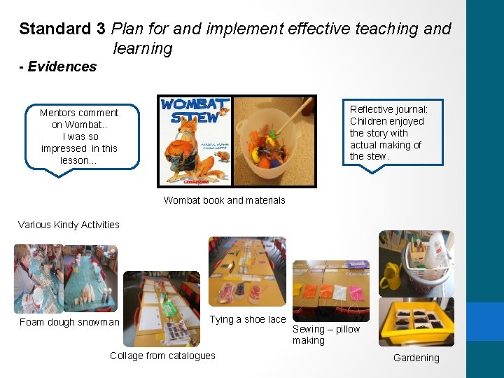 Standard 3 Plan for and implement effective teaching and learning - Evidences Reflective journal: