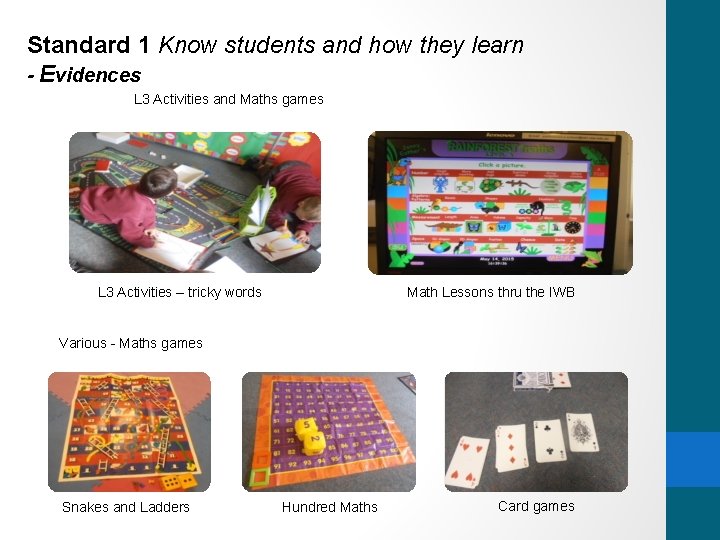 Standard 1 Know students and how they learn - Evidences L 3 Activities and