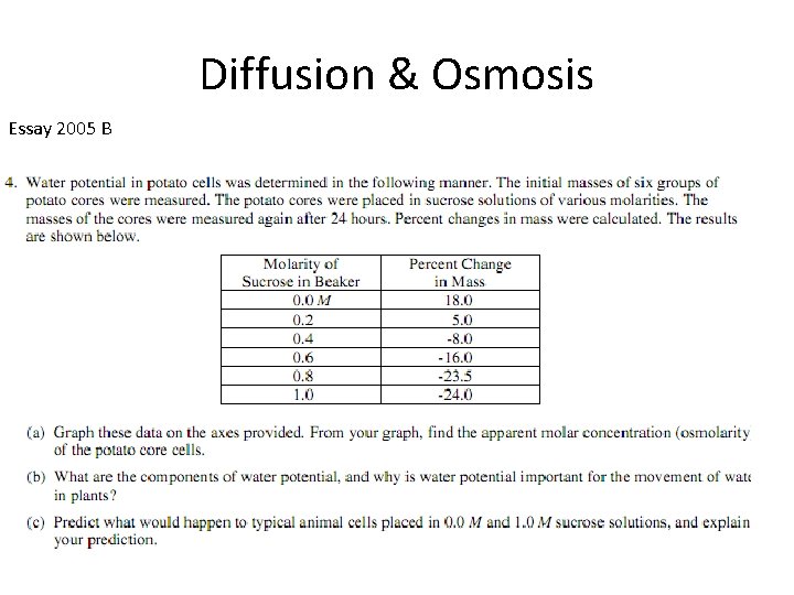 Diffusion & Osmosis Essay 2005 B 