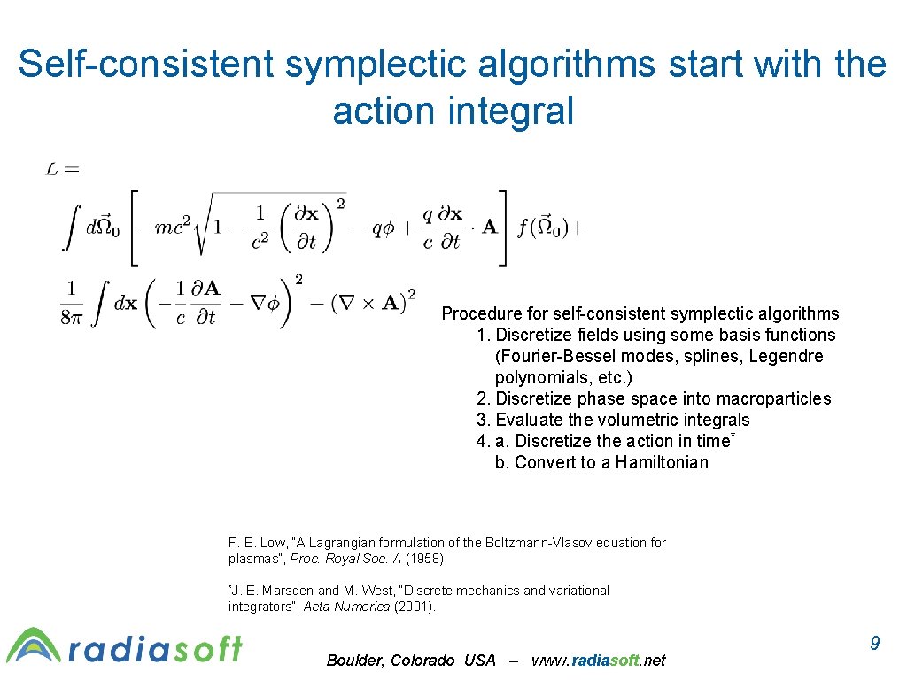 Self-consistent symplectic algorithms start with the action integral Procedure for self-consistent symplectic algorithms 1.