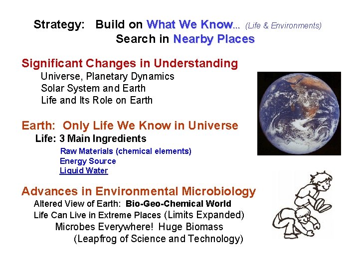 Strategy: Build on What We Know… (Life & Environments) Search in Nearby Places Significant