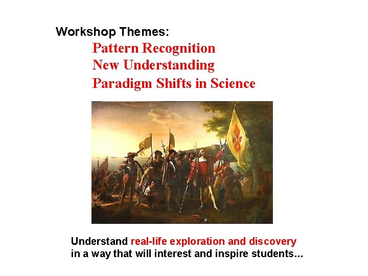 Workshop Themes: Pattern Recognition New Understanding Paradigm Shifts in Science Understand real-life exploration and