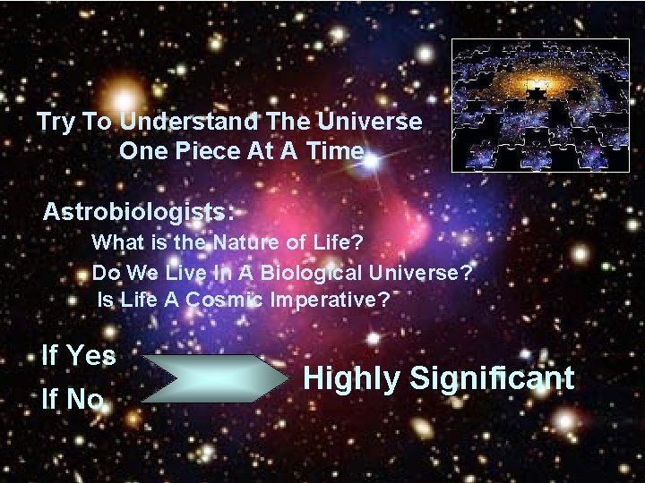 Try To Understand The Universe One Piece At A Time Astrobiologists: What is the