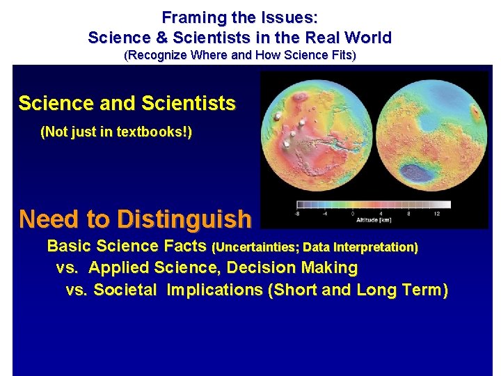 Framing the Issues: Science & Scientists in the Real World (Recognize Where and How