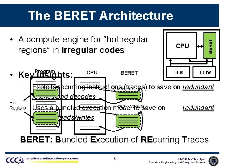  • A compute engine for “hot regular regions” in irregular codes Program •