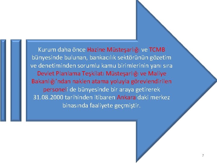 Kurum daha önce Hazine Müsteşarlığı ve TCMB bünyesinde bulunan, bankacılık sektörünün gözetim ve denetiminden