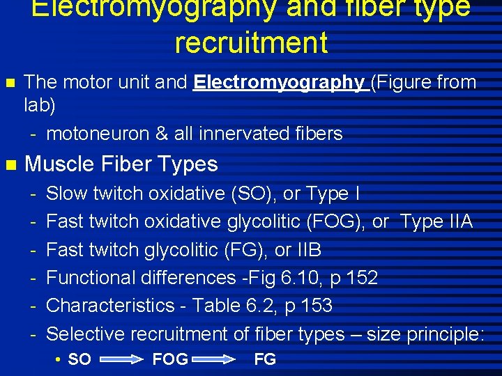 Electromyography and fiber type recruitment n The motor unit and Electromyography (Figure from lab)