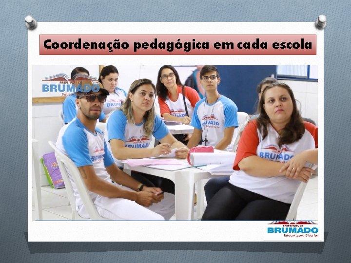 Coordenação pedagógica em cada escola Coordenação pedagógica em cada escola