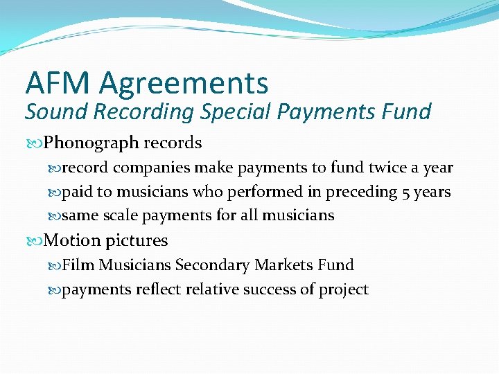 AFM Agreements Sound Recording Special Payments Fund Phonograph records record companies make payments to