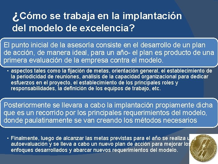 ¿Cómo se trabaja en la implantación del modelo de excelencia? El punto inicial de