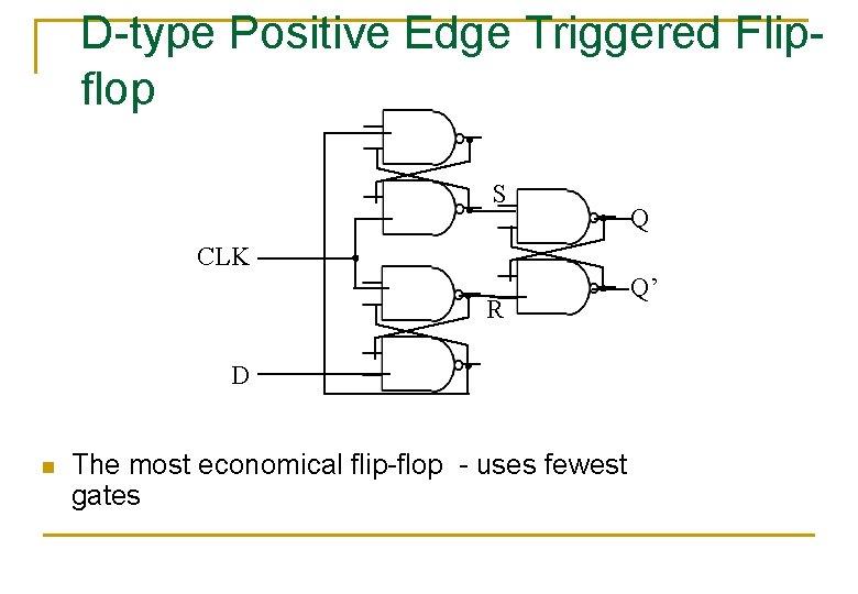 D-type Positive Edge Triggered Flipflop S Q CLK R D n The most economical