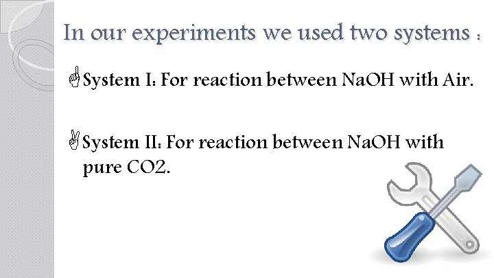 In our experiments we used two systems : System I: For reaction between Na.