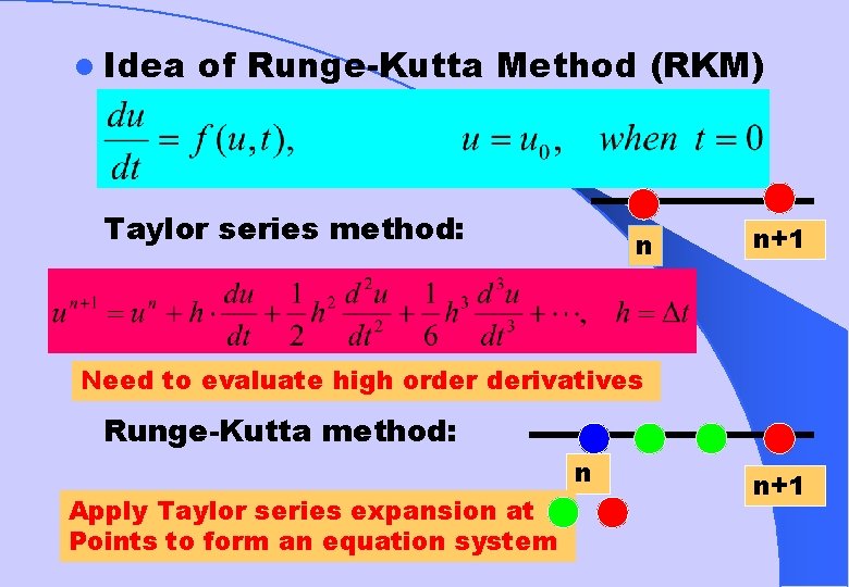 l Idea of Runge-Kutta Method (RKM) Taylor series method: n n+1 Need to evaluate