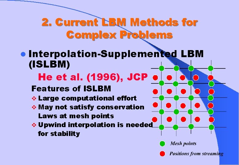 2. Current LBM Methods for Complex Problems l Interpolation-Supplemented (ISLBM) He et al. (1996),