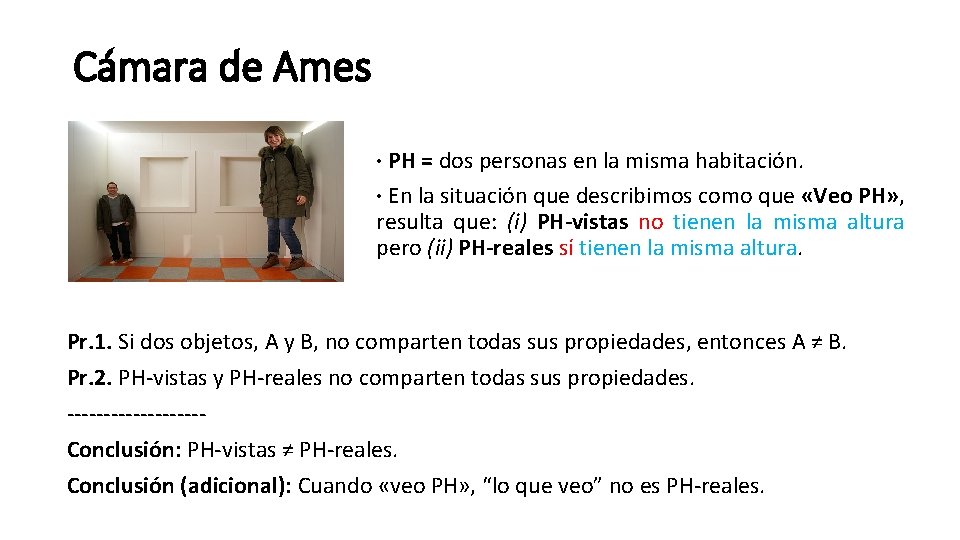 Cámara de Ames · PH = dos personas en la misma habitación. · En