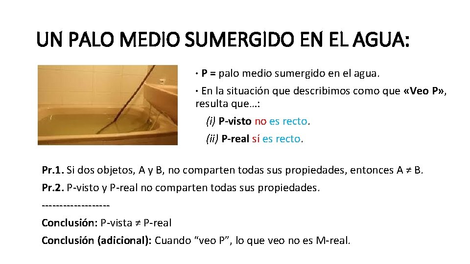 UN PALO MEDIO SUMERGIDO EN EL AGUA: · P = palo medio sumergido en