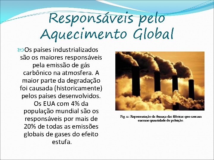 Responsáveis pelo Aquecimento Global Os países industrializados são os maiores responsáveis pela emissão de