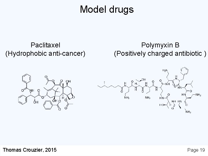 Model drugs Paclitaxel (Hydrophobic anti-cancer) Thomas Crouzier, 2015 Polymyxin B (Positively charged antibiotic )