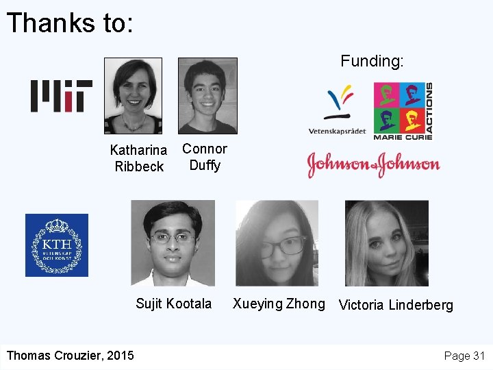 Thanks to: Funding: Katharina Ribbeck Connor Duffy Sujit Kootala Thomas Crouzier, 2015 Xueying Zhong
