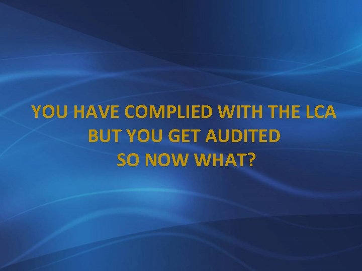 YOU HAVE COMPLIED WITH THE LCA BUT YOU GET AUDITED SO NOW WHAT? 