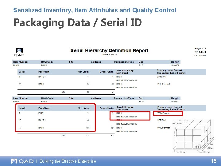 Serialized Inventory, Item Attributes and Quality Control Packaging Data / Serial ID | Building