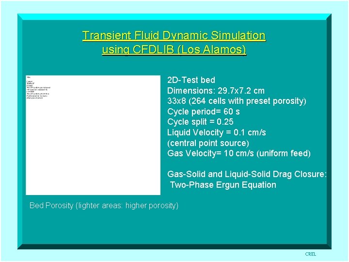 Transient Fluid Dynamic Simulation using CFDLIB (Los Alamos) 2 D-Test bed Dimensions: 29. 7