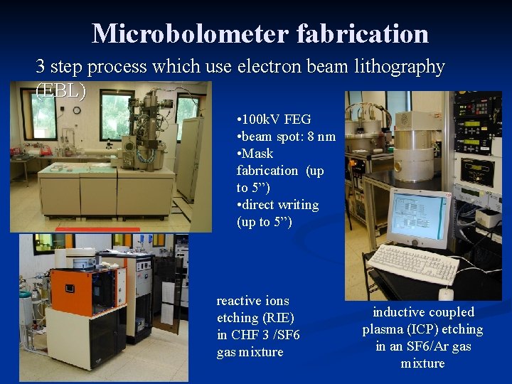 Microbolometer fabrication 3 step process which use electron beam lithography (EBL) • 100 k.