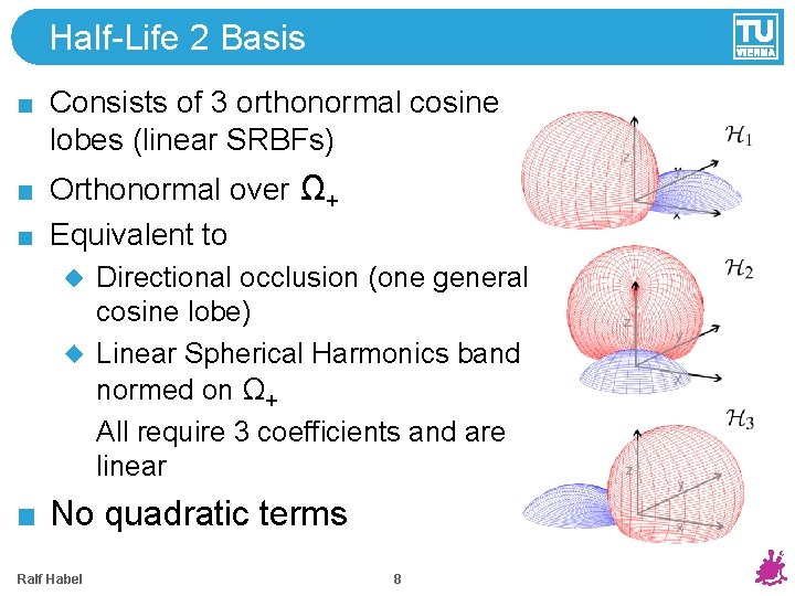 Half-Life 2 Basis Consists of 3 orthonormal cosine lobes (linear SRBFs) Orthonormal over Ω+ Half-Life 2 Basis Consists of 3 orthonormal cosine lobes (linear SRBFs) Orthonormal over Ω+