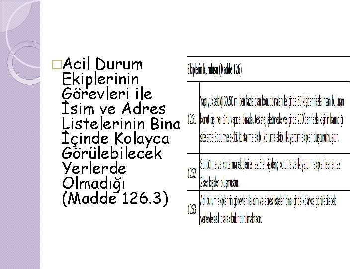 �Acil Durum Ekiplerinin Görevleri ile İsim ve Adres Listelerinin Bina İçinde Kolayca Görülebilecek Yerlerde