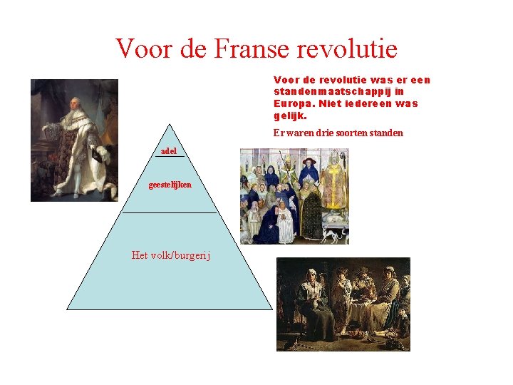 Voor de Franse revolutie Voor de revolutie was er een standenmaatschappij in Europa. Niet