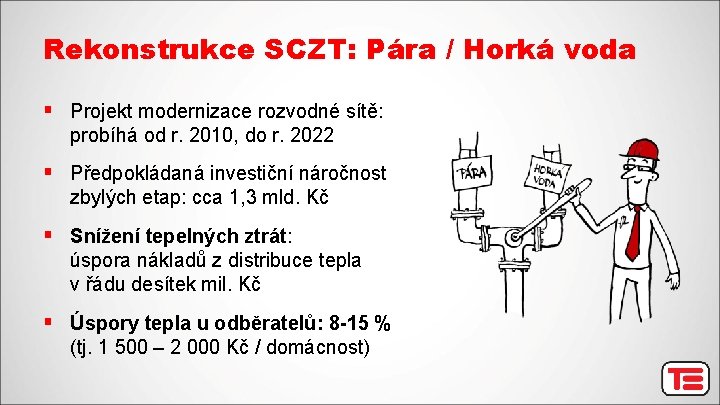 Rekonstrukce SCZT: Pára / Horká voda § Projekt modernizace rozvodné sítě: probíhá od r.