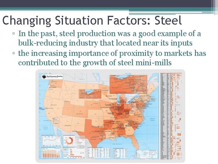 Changing Situation Factors: Steel ▫ In the past, steel production was a good example