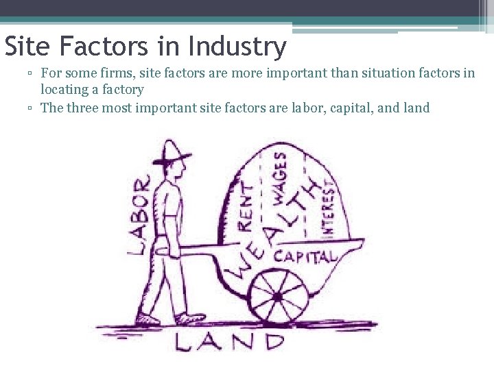 Site Factors in Industry ▫ For some firms, site factors are more important than