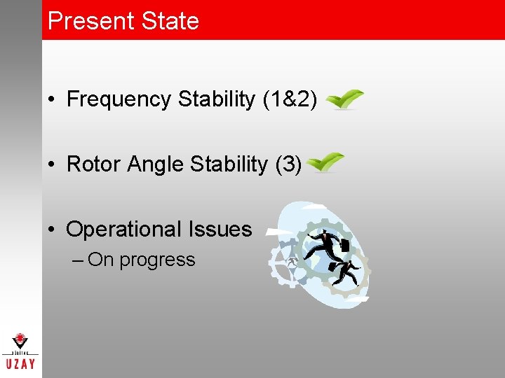 Present State • Frequency Stability (1&2) • Rotor Angle Stability (3) • Operational Issues