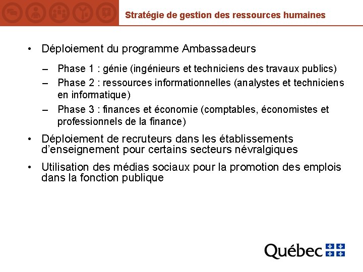 Stratégie de gestion des ressources humaines • Déploiement du programme Ambassadeurs – Phase 1