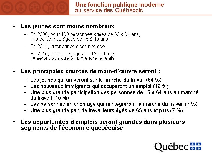 Une fonction publique moderne au service des Québécois • Les jeunes sont moins nombreux