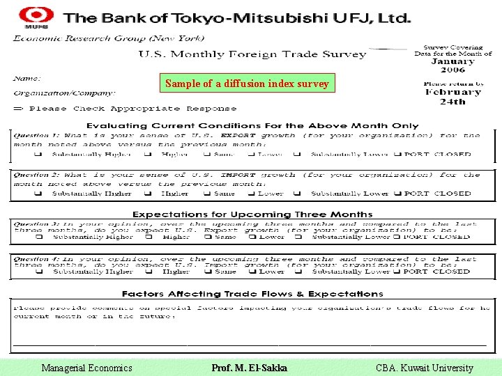 Sample of a diffusion index survey Managerial Economics Prof. M. El-Sakka CBA. Kuwait University