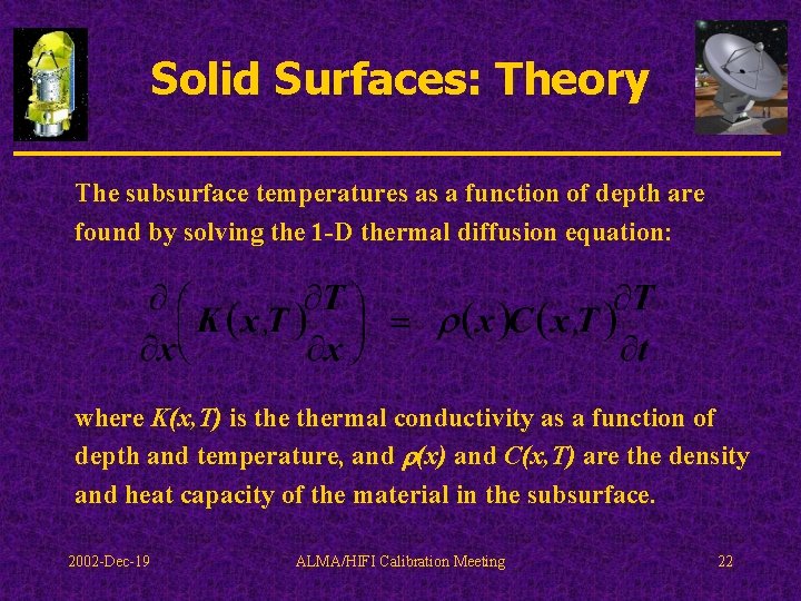 Solid Surfaces: Theory The subsurface temperatures as a function of depth are found by